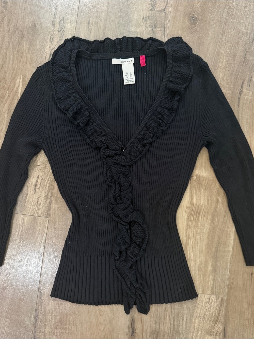 Y2K DKNY whimsigoth black ruffle knit shirt - Small